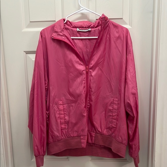 Pink colored light canvas windbreaker with hoodie. Great for spring/summer - Picture 1 of 4